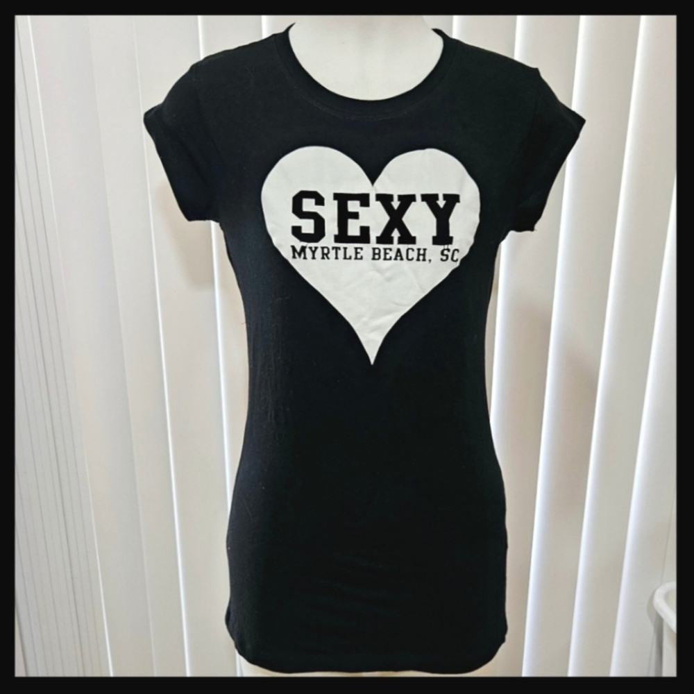 EXIST Miami Black Sexy Graphic Front T, Med, Laser Cut Back NWT